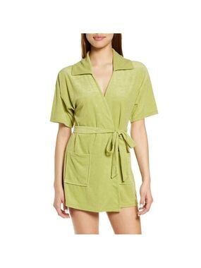 Open edit New olive fern bathrobe women sz large BNWOT tie belt pockets lounge